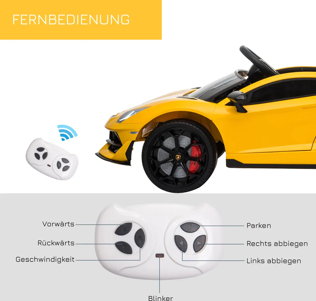 HOMCOM Kinderauto Kinderfahrzeug Für 3-8 Jahre Elektroauto Mit Fernsteuerung MP3/USB Licht Musik Kunststoff Metall Gelb 123 X 66,5 X 45,5 Cm 9 HOMCOM Kinderauto Kinderfahrzeug Für 3-8 Jahre Elektroauto Mit Fernsteuerung MP3/USB Licht Musik Kunststoff Metall Gelb 123 X 66,5 X 45,5 Cm – Bild 7