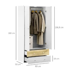 HOMCOM Kleiderschrank, Drehtürenschrank Mit 2 Schubladen, Schrank Mit Türen, Garderobenständer Mit Kippschutz Für Wohnzimmer, Schlafzimmer, Weiß, 80 X 50 X 180cm 13 HOMCOM Kleiderschrank, Drehtürenschrank Mit 2 Schubladen, Schrank Mit Türen, Garderobenständer Mit Kippschutz Für Wohnzimmer, Schlafzimmer, Weiß, 80 X 50 X 180cm -Homcom ecca43fc43007d74ea1f756f0372080b