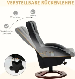 HOMCOM Massagesessel Relaxliege Mit Fußhocker Relaxsessel Liegefunktion Fernsehsessel Liegesessel Mit Massagefunktion 360° Drehbar Kunstleder Stahl Schwarz+Braun 73 X 83 X 106 Cm -Homcom ecd0844b0ca53f34351330d654a5c6bf