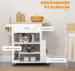 HOMCOM Küchenwagen, Rollwagen, Küchenschrank Mit Arbeitsplatte Aus Gummiholz, Trolley, Beistellwagen Auf Rollen, Servierwagen Mit Schublade, Werkzeugkasten Für Küche, Weiß, 89 X 48 X 89 Cm -Homcom ed3789b665551680439480586261c255