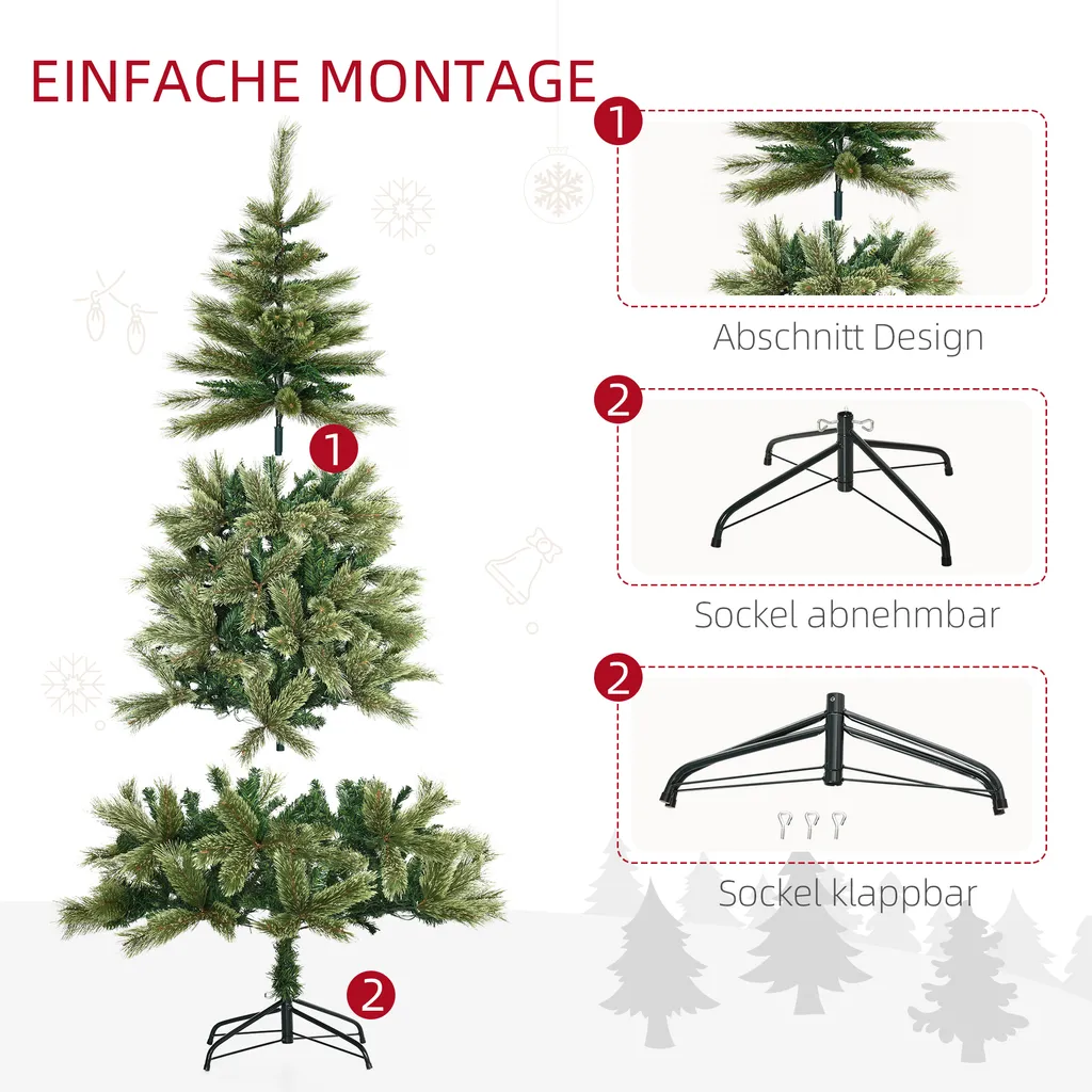HOMCOM 180 Cm Weihnachtsbaum Mit Standfuß Künstlich Naturgetreu Tannenbaum Mit 586 Astspitzen 240 LED-Leuchten Weiß Lichtfarbe Für Weihnachtsfest PVC Eisen Grün 10 HOMCOM 180 Cm Weihnachtsbaum Mit Standfuß Künstlich Naturgetreu Tannenbaum Mit 586 Astspitzen 240 LED-Leuchten Weiß Lichtfarbe Für Weihnachtsfest PVC Eisen Grün – Bild 8