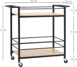 HOMCOM Küchenwagen Servierwagen Aufbewahrungswagen Beistellwagen Mit 2 Ebenen Und Griff Rollenwagen Für Küche Esszimmer Belastbarkeit 60 Kg Spanplatte 82 X 40 X 75 Cm -Homcom ee1b0033b357b4b41789c501f3baeb17