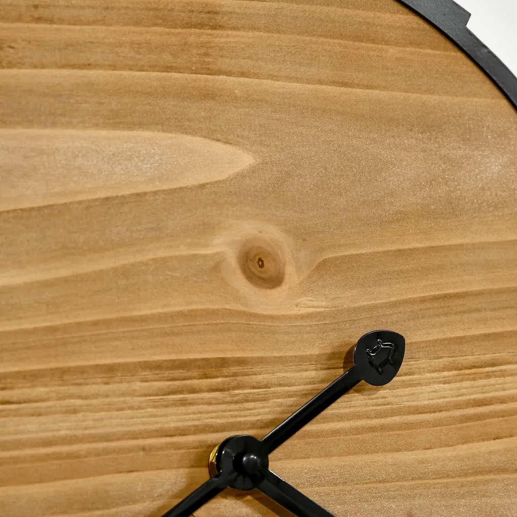 HOMCOM Wanduhr 60 Cm Mit Römischen Ziffern, Uhrwerk Im Vintage-Design, Geräuschlose Dekoration Für Wohnzimmer Küche Metall Tannenholz Schwarz+Natur 10 HOMCOM Wanduhr 60 Cm Mit Römischen Ziffern, Uhrwerk Im Vintage-Design, Geräuschlose Dekoration Für Wohnzimmer Küche Metall Tannenholz Schwarz+Natur – Bild 8