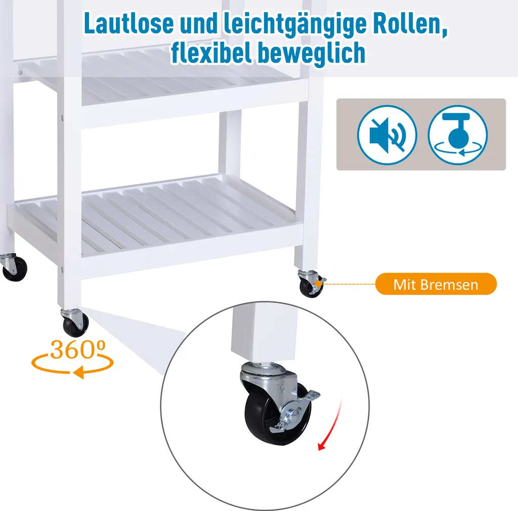 HOMCOM Servierwagen, Küchenwagen Mit Handtuchhalter, Küchentrolley, Beistellwagen Mit Schublade, Weiß, 64 X 39 X 84,5 Cm 6 HOMCOM Servierwagen, Küchenwagen Mit Handtuchhalter, Küchentrolley, Beistellwagen Mit Schublade, Weiß, 64 X 39 X 84,5 Cm – Bild 4