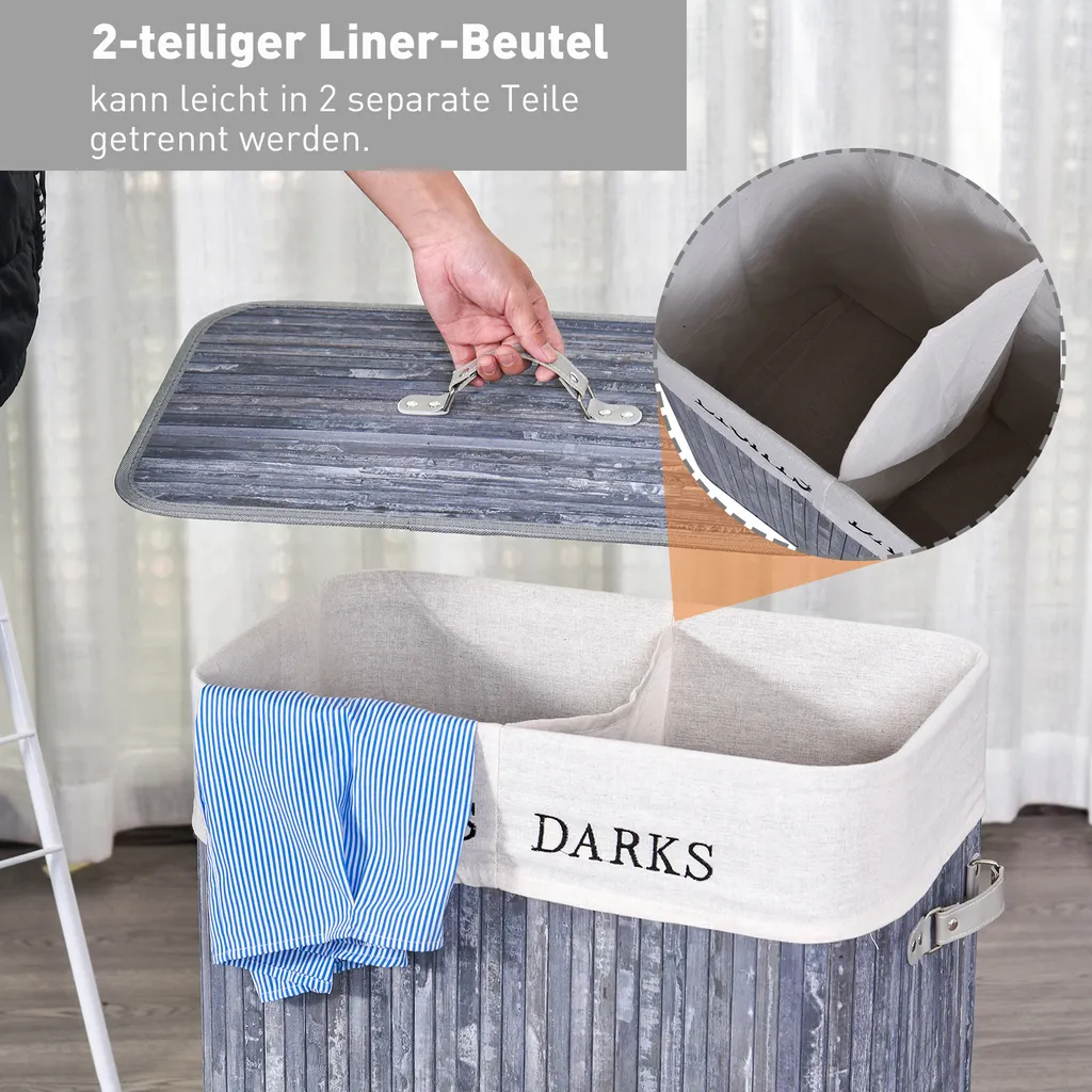 HOMCOM Wäschekorb Wäschebox Wäschesammler Mit Deckel Segeltuchsack Waschbarem Wäschesack Mit Griffen Segeltuch + Bambus Grau100L 52 X 32 X 63 Cm 8 HOMCOM Wäschekorb Wäschebox Wäschesammler Mit Deckel Segeltuchsack Waschbarem Wäschesack Mit Griffen Segeltuch + Bambus Grau100L 52 X 32 X 63 Cm – Bild 6