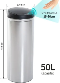 HOMCOM Edelstahl Automatik Sensor Mülleimer Abfalleimer IR Sensor Mit/ohne Inneneimer Rund 50 L 16 HOMCOM Edelstahl Automatik Sensor Mülleimer Abfalleimer IR Sensor Mit/ohne Inneneimer Rund 50 L -Homcom ef5b66db6e084660053ed606c9bd6a61