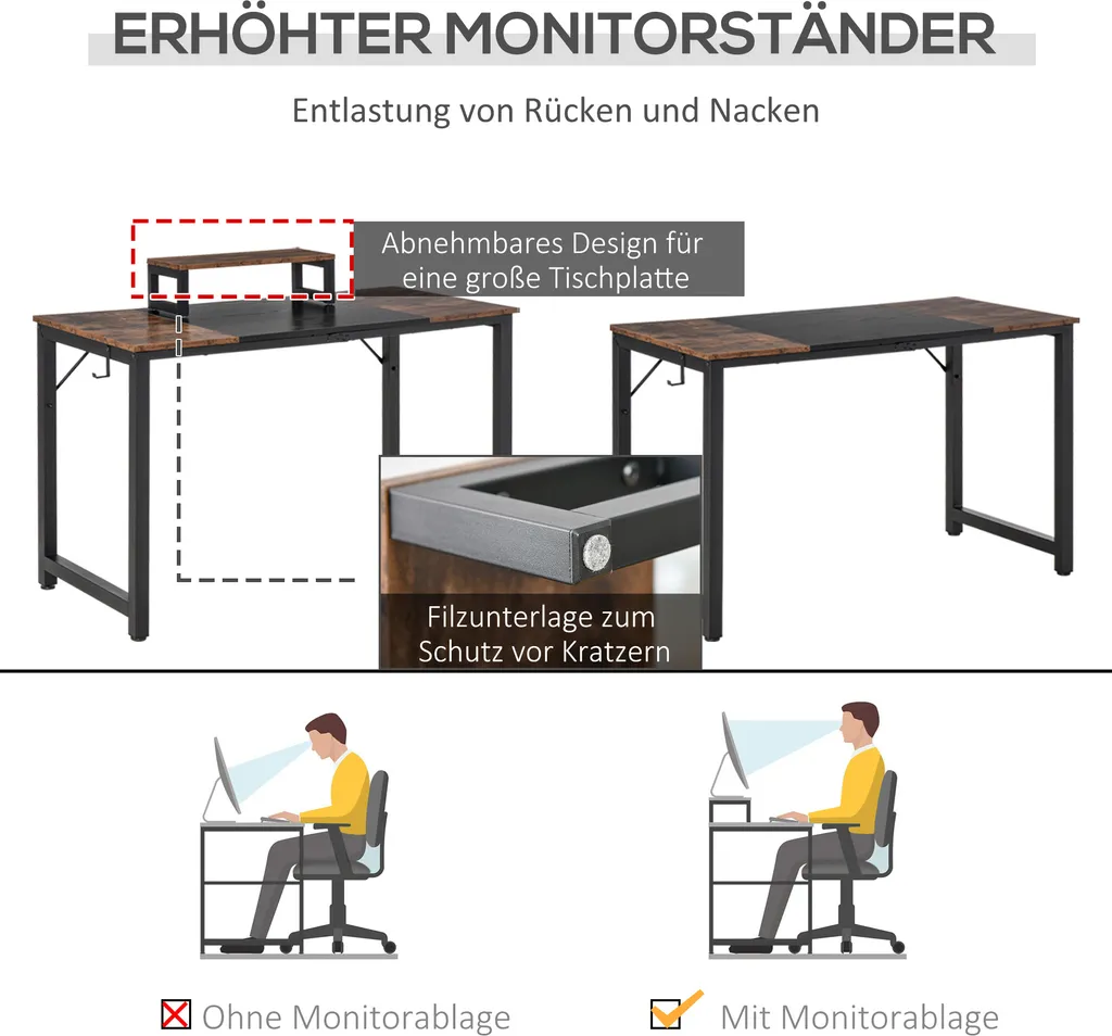 HOMCOM Computertisch Schreibtisch PC Tisch Bürotisch Industriestil Spanplatte Metall Rustikales Braun+Schwarz 120 X 60 X 73,5 Cm 6 HOMCOM Computertisch Schreibtisch PC Tisch Bürotisch Industriestil Spanplatte Metall Rustikales Braun+Schwarz 120 X 60 X 73,5 Cm – Bild 4