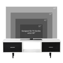 HOMCOM Fernsehtisch Fernsehschrank Mit Schubladen Regale Für 60'' Fernseher TV-Board Wohnzimmer Schlafzimmer Spanplatte Metallbeine Weiß 140 X 30 X 42 Cm -Homcom efbb24c5ec08d2022eb47f6cb7b489df