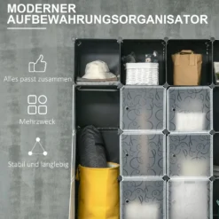 HOMCOM Kleiderschrank DIY Regalsystem 20 Würfel Schrank Mit 2 Kleiderstange Steckregal Garderobenschrank Mit Tür Kunststoff Weiß+Schwarz 145 X 47 X 196 Cm -Homcom eff220d2e8fca914ebf5be1c57aa7692