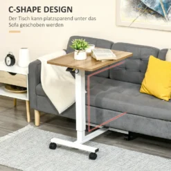 HOMCOM Höhenverstellbar Steh-Sitz Schreibtisch Laptoptisch Stehpult Beistelltisch Mit Rollen C-förmig Platzsparend Für Arbeitszimmer Wohnzimmer Natur+Weiß Belastbar Bis 70 Kg 65 X 48 X 70-110 Cm -Homcom f01d6ee29ad30b3efc68d7439fb61ed2