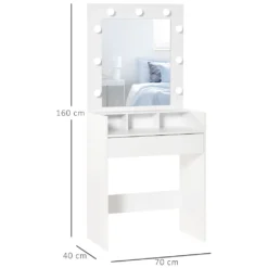 HOMCOM Schminktisch Kosmetiktisch Mit LED Spiegel Schublade 3 Ablagefächern Weiß 70 X 40 X 160 Cm -Homcom f02901261506ad8ef49f7488057d18fc