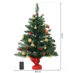 HOMCOM Weihnachtsbaum Christbaum Mit Stechpalmenbeeren, Kugeln Und LED-Lichtern Grün PVC ∅20 X 60 Cm -Homcom f126973581155d7360af35dcd8345249