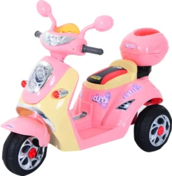 HOMCOM Elektro Kindermotorrad Elektromotorrad Kinderelektroauto Kinderfahrzeug Dreirad, 6V, Metall+PP, 108x51x75cm (Rosa+Gelb)