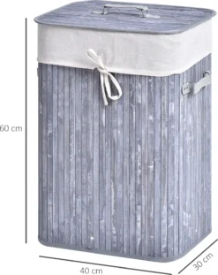 HOMCOM Wäschekorb, Wäschebox, Wäschesammler Mit Deckel, Segeltuchsack, Waschbarem Wäschesack, Mit Griffen, Bambus , Faltbar, 72L, Grau, 40 X 30 X 60 Cm -Homcom f2b0ac51b4c6c2458b64b9af5a9c6e9e