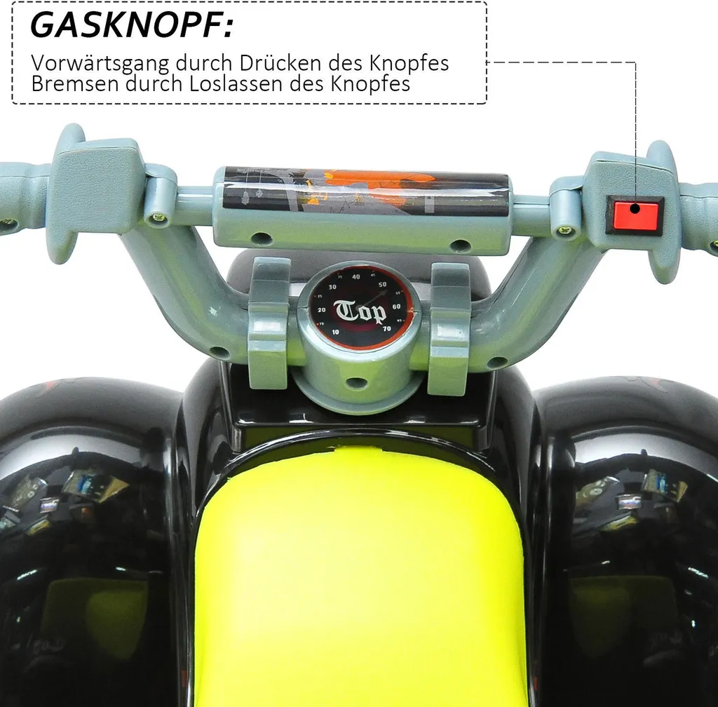 HOMCOM Kinderauto Kinderwagen Elektroauto Kinderfahrzeug Kindermotorrad Quad Elektroquad Kinderquad Elektromotorrad (Elektroquad/gelb-schwarz) 6 HOMCOM Kinderauto Kinderwagen Elektroauto Kinderfahrzeug Kindermotorrad Quad Elektroquad Kinderquad Elektromotorrad (Elektroquad/gelb-schwarz) – Bild 4