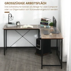 HOMCOM Computertisch, L-förmiger Eckschreibtisch, Schreibtisch, Bürotisch, E1 Spanplatte +Metall, Schwarz+Braun, 150 X 150 X 75 Cm -Homcom f40f84f57df8d14f063a3ef2e4e0187c