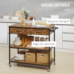 HOMCOM Küchenwagen Auf Rollen, Servierwagen Mit 2 Schubladen Und 2 Regalen, Küchentrolley Mit Arbeitsplatte, Rollwagen, Beistellwagen Im Industriedesign, Braun+Schwarz, 100 X 50 X 93 Cm 15 HOMCOM Küchenwagen Auf Rollen, Servierwagen Mit 2 Schubladen Und 2 Regalen, Küchentrolley Mit Arbeitsplatte, Rollwagen, Beistellwagen Im Industriedesign, Braun+Schwarz, 100 X 50 X 93 Cm -Homcom f45f725663a1157a5e0f2ef88892d534