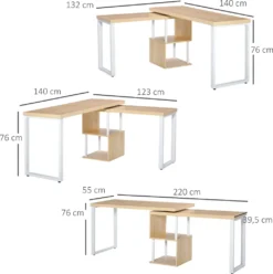 HOMCOM Eckschreibtisch Küchentisch L-Formen Schreibtisch Mit Ablagen Winkelschreibtisch PC-Tisch Computertisch Bürotisch360° Drehbar MDF Eisen Weiß+Eiche 220 X 55 X 76 Cm -Homcom f562a9cdcfe3324e97481332408b15fc