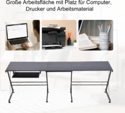 HOMCOM Computertisch Schreibtisch Flexible Arbeitsstation MDF Stahl Schwarz 210 X 50 X 73,5 Cm -Homcom f58727e6c1dc5449a7d6951f5caa1fc8