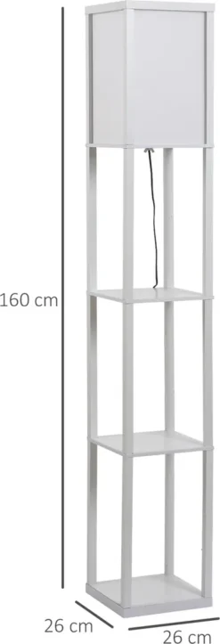 HOMCOM Stehleuchte Stehlampe Mit 3 Regalen Innenbeleuchtung E27 Bis 40W Für Wohn-/Schlafzimmer E1-MDF, Acryl Weiß 26 X 26 X 160 Cm -Homcom f60edeaa9392082d33946cbc36345d4e