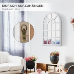 HOMCOM 110 X 70 Cm Wandspiegel Bogenfenster-Spiegel Wohnzimmerspiegel Für Eingangsbereich Schlafzimmer Modern Elegant MDF Glas Weiß -Homcom f72a5e4e58747517a7d415443dfc9c06