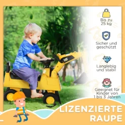 HOMCOM Sitzbagger, Rutscherfahrzeug Mit Schaufel, Bagger Zum Draufsitzen, Aufsitzbagger Mit Hupe, Stauraum Unter Sitz, Rutschauto, Tretauto Für Kinder Ab 12 Monaten, Gelb+Schwarz, 85 X 27,5 X 47,5 Cm -Homcom f7321cb2efd82acc9fbbde4a0f58a124