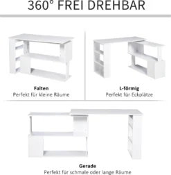 HOMCOM Eckschreibtisch Arbeitstisch Winkelschreibtisch Computertisch Bürotisch Regal L-Form 120 X 110 X 74,5 Cm, I-Form 190 X 50 X 74,5 Cm -Homcom f7e259ad29e7a8a7e452e01c7d87ae80