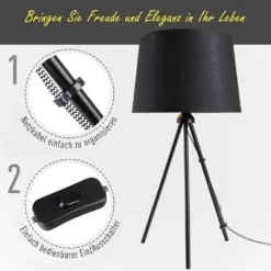 HOMCOM Tischleuchte Tischlampe E27-Fassung Nachttischlampe 40 W Metall Schwarz 30 X 30 X 60 Cm -Homcom f8fef14ea8dff8563ca70522704b687c