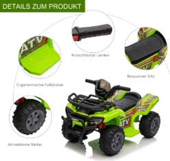 HOMCOM Mini Elektro-Quad Kinder Elektro ATV Kinderwagen Frontlicht Kinderfahrzeug Kindermotorrad Elektroquad Für 18-36 Monate Kinder Metall PP-Kunststoff Grün 70 X 42 X 45 Cm -Homcom f9cc76f59037e729687fcdbd9eaa77c8