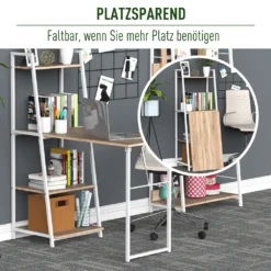HOMCOM Schreibtisch Klappbar Mit 4 Tier Bücherregal, Computertisch, Bürotisch, E1 Spanplatte, Metallrahmen, Natur+Weiß, 106 X 48 X 128 Cm -Homcom fa9b6f68b7dc7535c7a8ad6877f97a7f