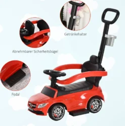 HOMCOM Rutschauto Rutscher Kinderauto Von Mercedes Benz Kinderfahrzeug Schub- Und Haltestange Mit Rückenlehne / Schutzbügel, Lauflernhilfe Für Babys 12-36 Monate (Rot) -Homcom fab6d0c18a32a056b96e909f94387386