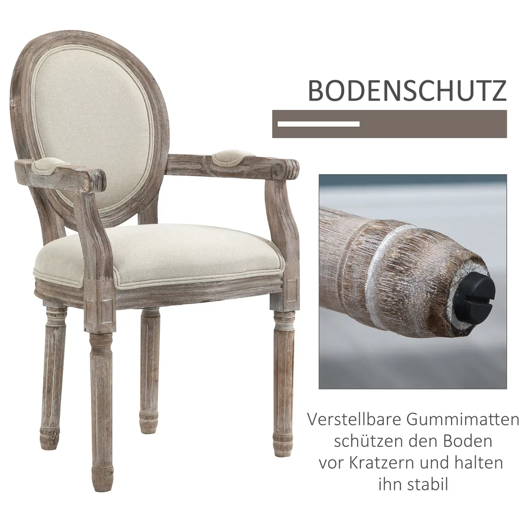 HOMCOM Esszimmerstuhl Retro-Design Küchenstuhl Mit Armlehnen Polsterstuhl Für Wohnzimmer Gummiholz Cremeweiß+ Helle Holzfarbe 56 X 55,5 X 96 Cm 8 HOMCOM Esszimmerstuhl Retro-Design Küchenstuhl Mit Armlehnen Polsterstuhl Für Wohnzimmer Gummiholz Cremeweiß+ Helle Holzfarbe 56 X 55,5 X 96 Cm – Bild 6