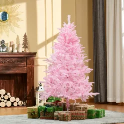 HOMCOM Künstlicher Weihnachtsbaum 1,5 M Christbaum Mit Abnehmbarer Und Faltbarer Basis Tannenbaum Einfacher Aufbau 576 Äste Flammhemmend Automatisch PVC Rosa Ø75 X 150 Cm -Homcom fbe1424df510c00ca55a33fe0d85e388