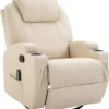 HOMCOM Massagesessel Relaxsessel Fernsehsessel Massagefunktion 5 Massage-Modi Liegefunktion Kunstleder Holz Metall Schaumstoff Cremeweiß 84 X 92 X 109 Cm