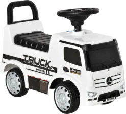 HOMCOM Rutscherfahrzeug Rutscherauto Babyrutscher Kinderfahrzeug Lizenziert Von Mercedes ANTOS-LKW-Stil Mit Licht Für Kinder Von 12 Bis 36 Monaten Metall PP-Kunststoff Weiß+Schwarz 62,5x28,5x45cm