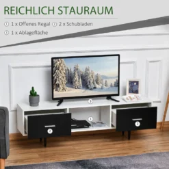 HOMCOM Fernsehtisch Fernsehschrank Mit Schubladen Regale Für 60'' Fernseher TV-Board Wohnzimmer Schlafzimmer Spanplatte Metallbeine Weiß 140 X 30 X 42 Cm -Homcom fcd4ef3c10e7cab2591d1e0c2e754d0a