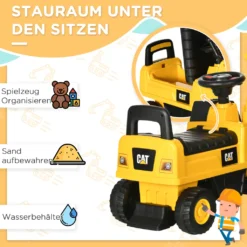 HOMCOM Sitzbagger, Rutscherfahrzeug Mit Schaufel, Bagger Zum Draufsitzen, Aufsitzbagger Mit Hupe, Stauraum Unter Sitz, Rutschauto, Tretauto Für Kinder Ab 12 Monaten, Gelb+Schwarz, 85 X 27,5 X 47,5 Cm -Homcom fd1f071d37f9022979db4deece38de94