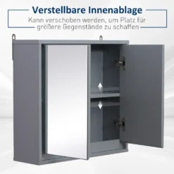 HOMCOM Spiegelschrank Badschrank Hängeschrank Badmöbel Wandschrank Mehrzweckschrank Holz Grau 48 X 14,5 X 45 Cm -Homcom fd98ec36777538e9d65bc858a661184d