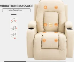 HOMCOM Massagesessel Fernsehsessel Relaxsessel TV Sessel Wärmefunktion Wippenfunktion Mit Fernbedienung Liegefunktion Cremeweiß 85 X 94 X 104 Cm -Homcom fe7fbc0fb4e63c08a1b14e92da942f54