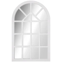 HOMCOM 110 X 70 Cm Wandspiegel Bogenfenster-Spiegel Wohnzimmerspiegel Für Eingangsbereich Schlafzimmer Modern Elegant MDF Glas Weiß