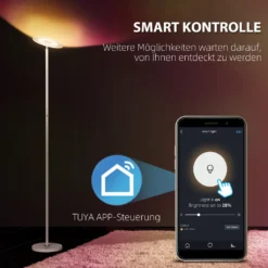 HOMCOM LED Stehleuchte, 25 W Dimmbare Stehlampe Mit 7 Funktion, Schwenkbare Standleuchte Mit Einseitigem Licht, Wi-Fi Kontrolle, Musik Für Wohnzimmer, Schlafzimmer -Homcom ff30eac16d5dd5ca292bf6d257119dea