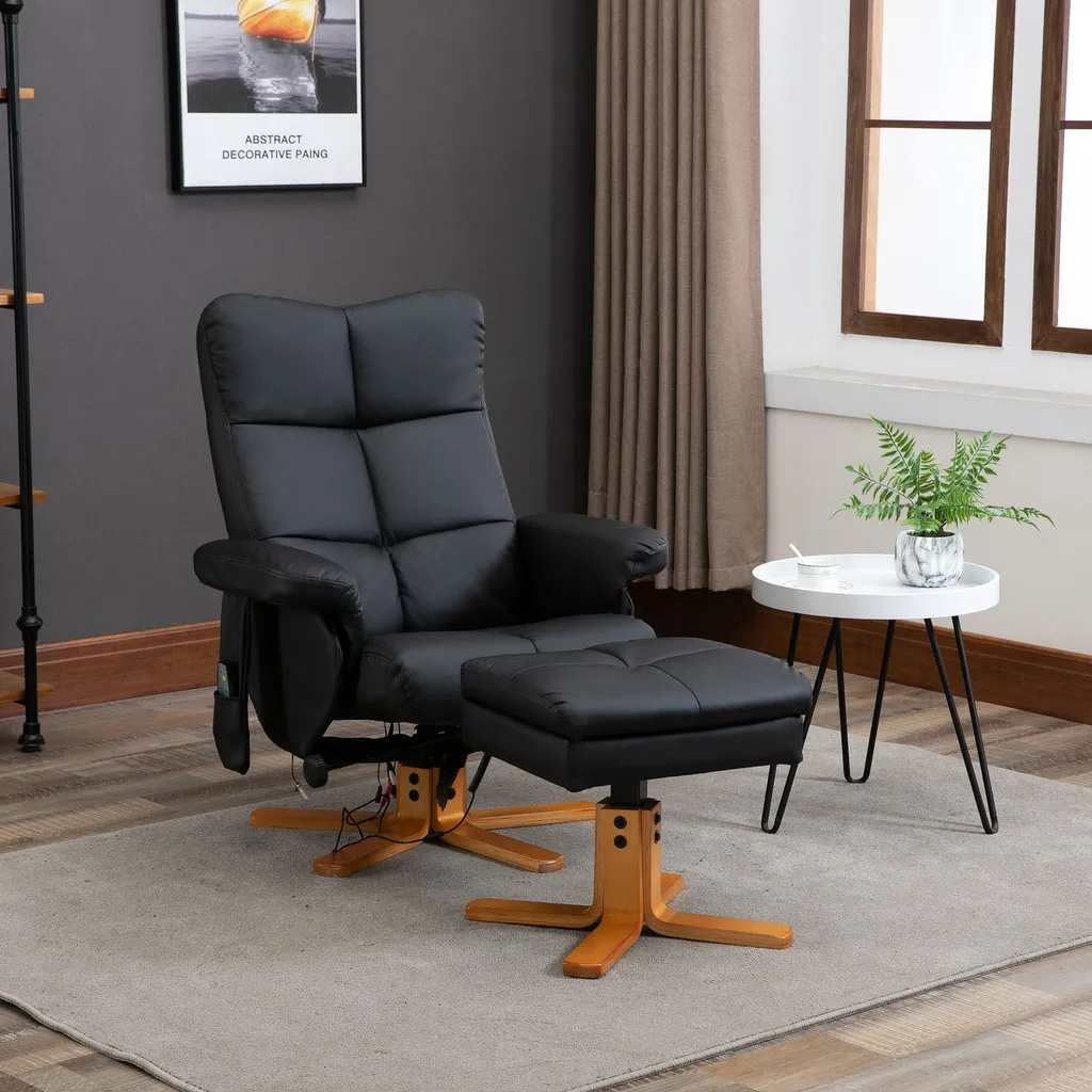 HOMCOM Massagesessel Mit Fußhocker Relaxsessel Fernsehsessel TV Sessel 145°-Neigung Kunstleder Schwarz 80 X 86 X 99 Cm 5 HOMCOM Massagesessel Mit Fußhocker Relaxsessel Fernsehsessel TV Sessel 145°-Neigung Kunstleder Schwarz 80 X 86 X 99 Cm – Bild 3