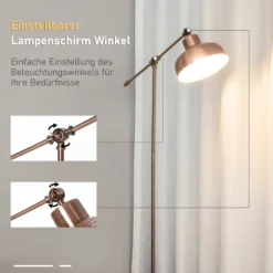 HOMCOM Stehlampe, Industrielle Stehleuchte Mit Verstellbarem Schirm, Standleuchte E27 Fassung, Metall, Rotbronze, 68,5 X 25 X 148cm -Homcom ff6f717f383753e77eb0d87e83086146