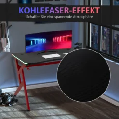 HOMCOM Gaming Tisch RGB-Lichter Schreibtisch R-förmiger 4 Verstellbare Fußstützen Computertisch Arbeitstisch Spanplatte Metall Schwarz+Rot 120 X 60 X 74,5 Cm -Homcom ffe21d29568a809f846908393c56d9ff
